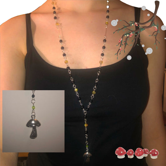 Black and Green Mushroom Rosary | Cottagecore, Fairycore, Mushroom, Nature, Frog Jewellery