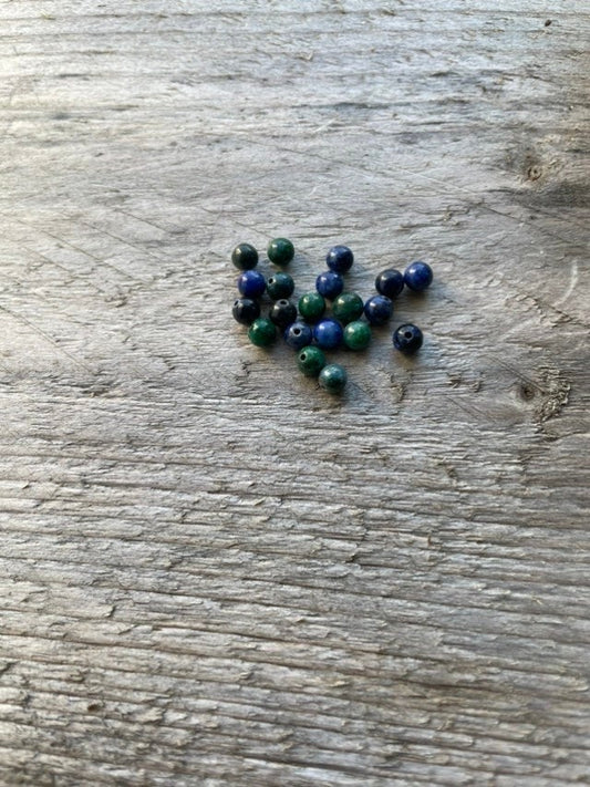 Natural Chrysocolla and lapis lazuli beads 4mm