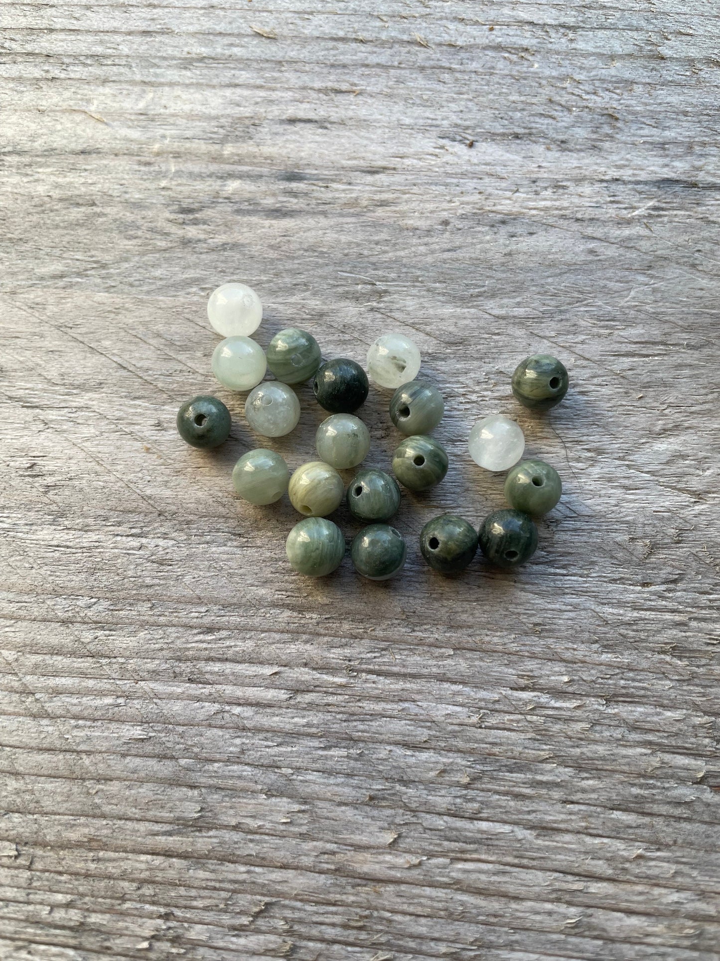 Natural Green Line Jasper Beads, 6 mm, 1 mm hole