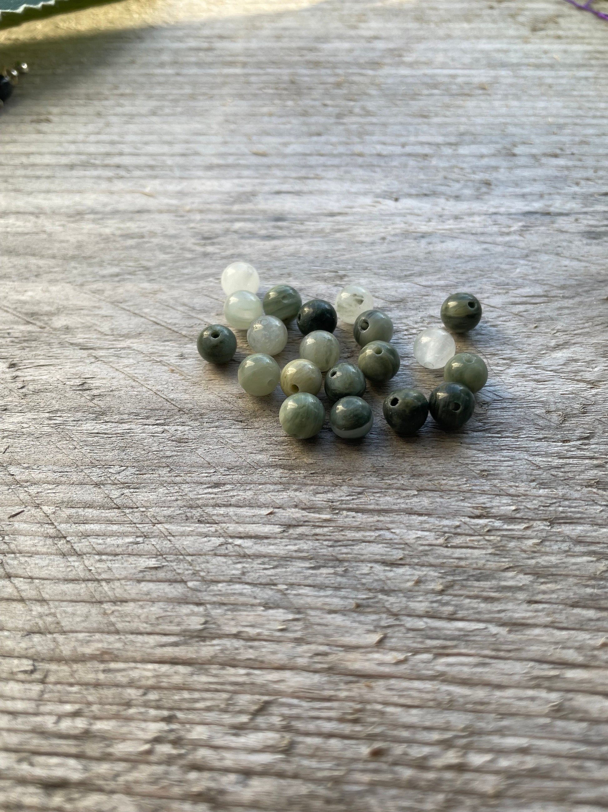 Natural Green Line Jasper Beads, 6 mm, 1 mm hole