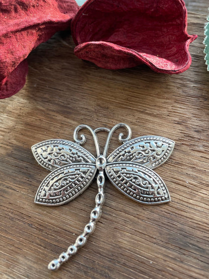 2pcs Charms Dragonfly 60x58mm Antique Silver