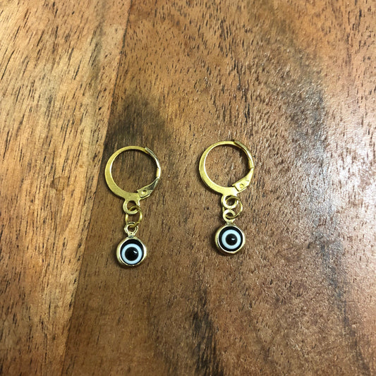 Black Evil Eye Charm Hoop Earrings | In Ear and Clip Ons Available | Witch, Spiritual, Turkish, Fatima, Protection Jewellery