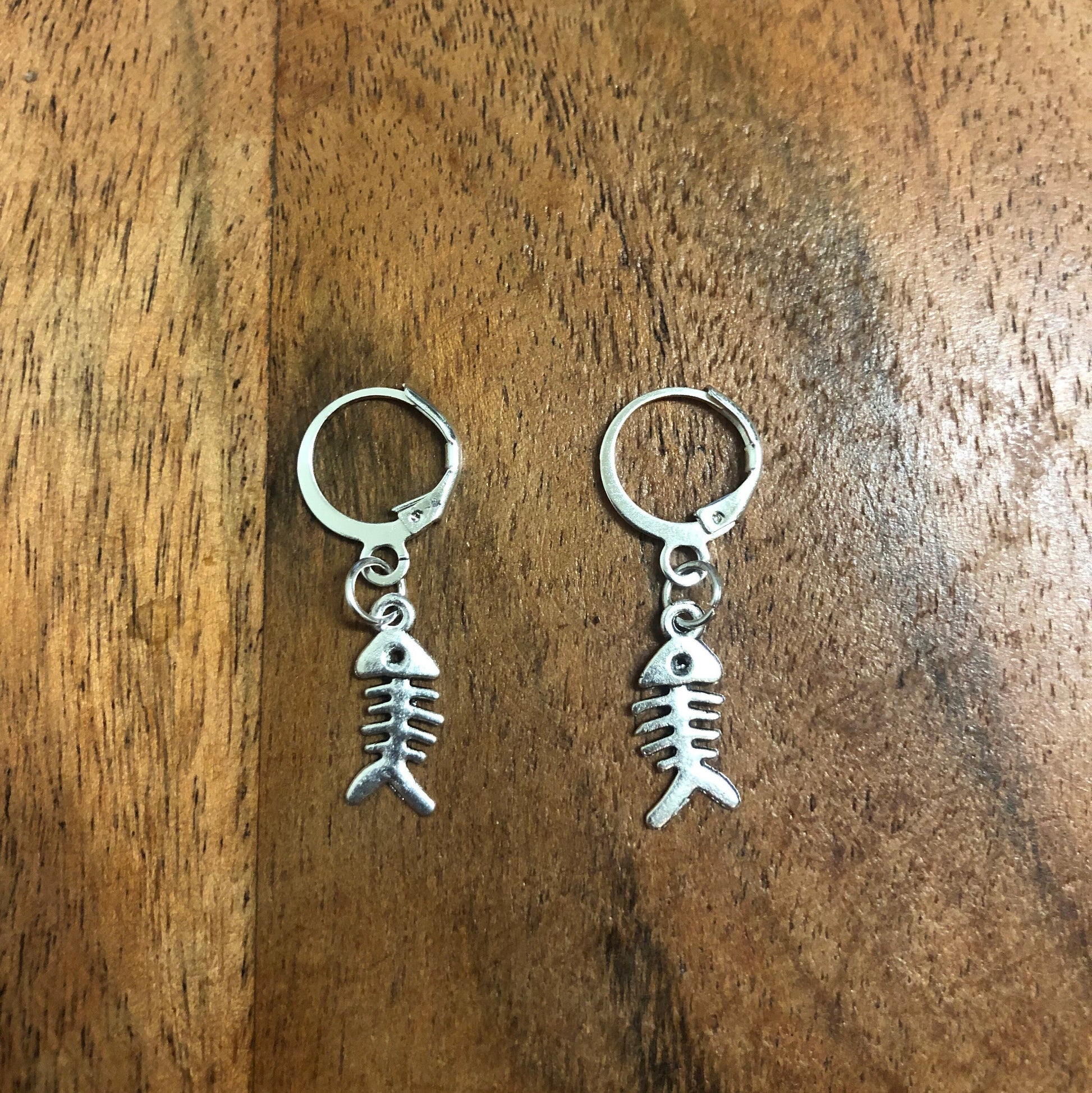 Fish Skeleton Charm Hoop Earrings | In Ear and Clip Ons Available | Fish, Aquatic, Marine, Summer, Foodie Jewellery