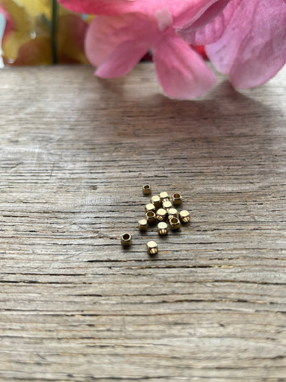 Cube Square Shape Light Gold Color Loose Spacer Beads 4mm