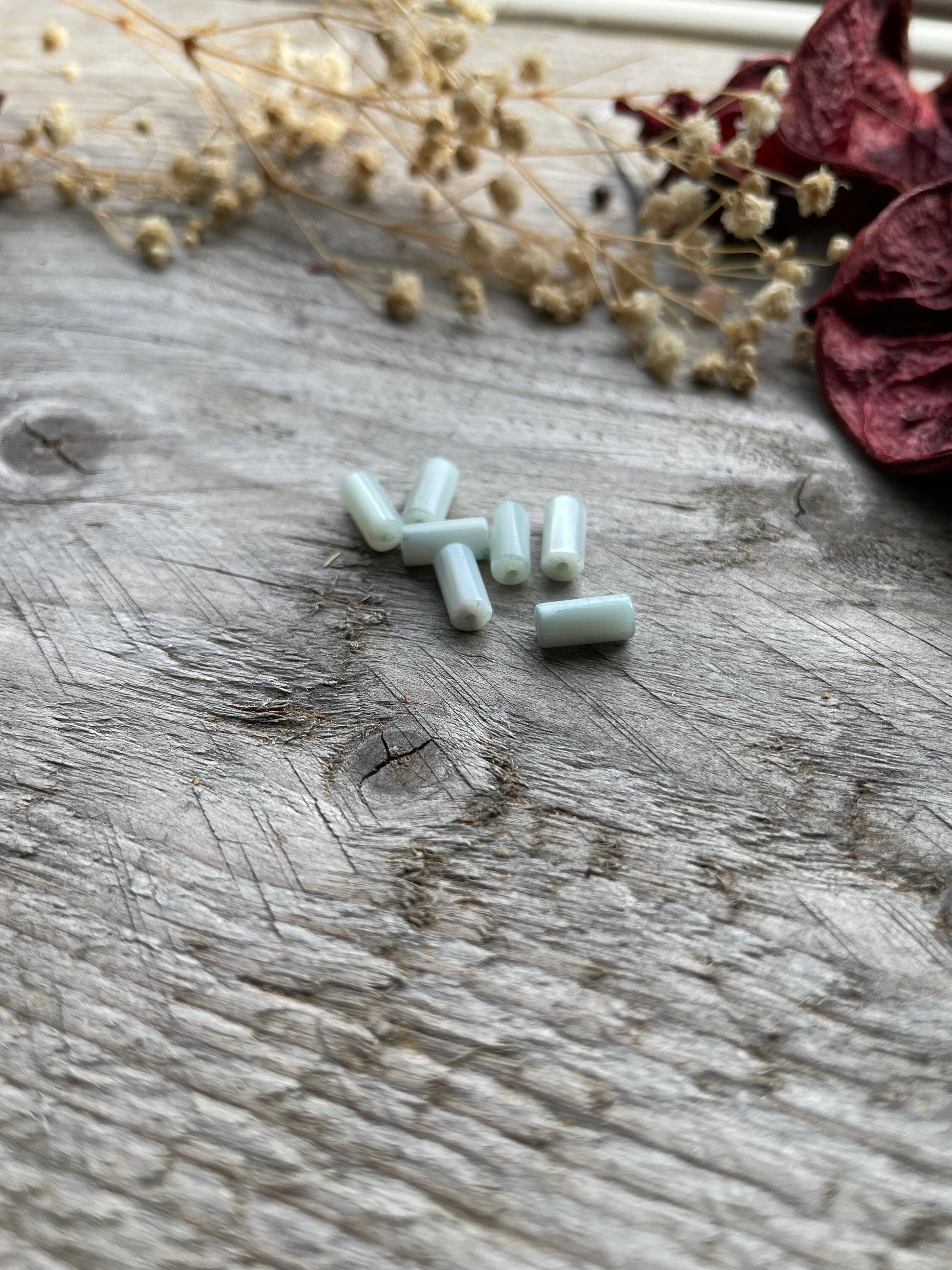 Natural Heishi tube shell beads dyed sea green 4x8 mm