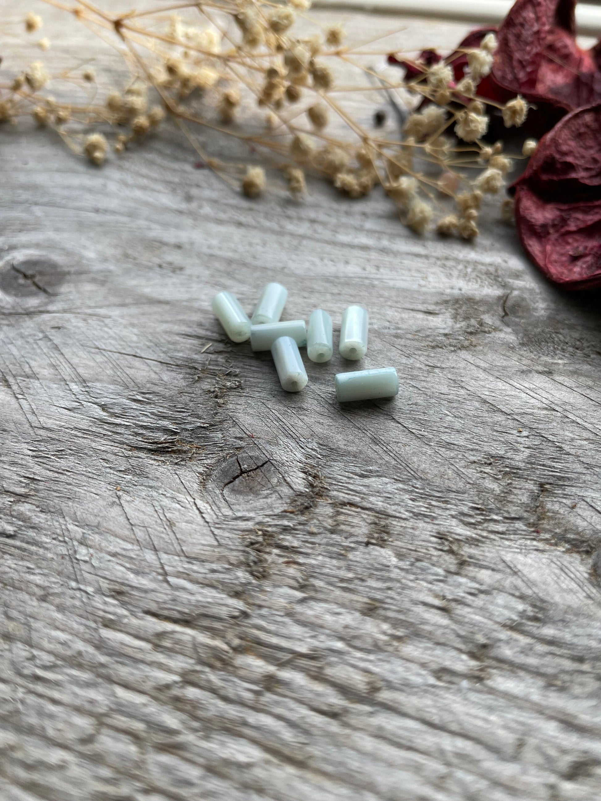 Natural Heishi tube shell beads dyed sea green 4x8 mm