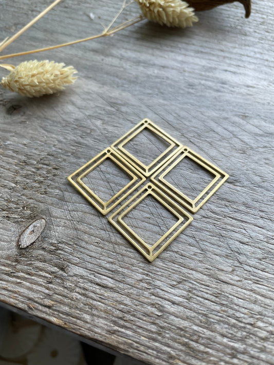 Brass pendant Square frame earring charms 28.5x28.5x0.8mm