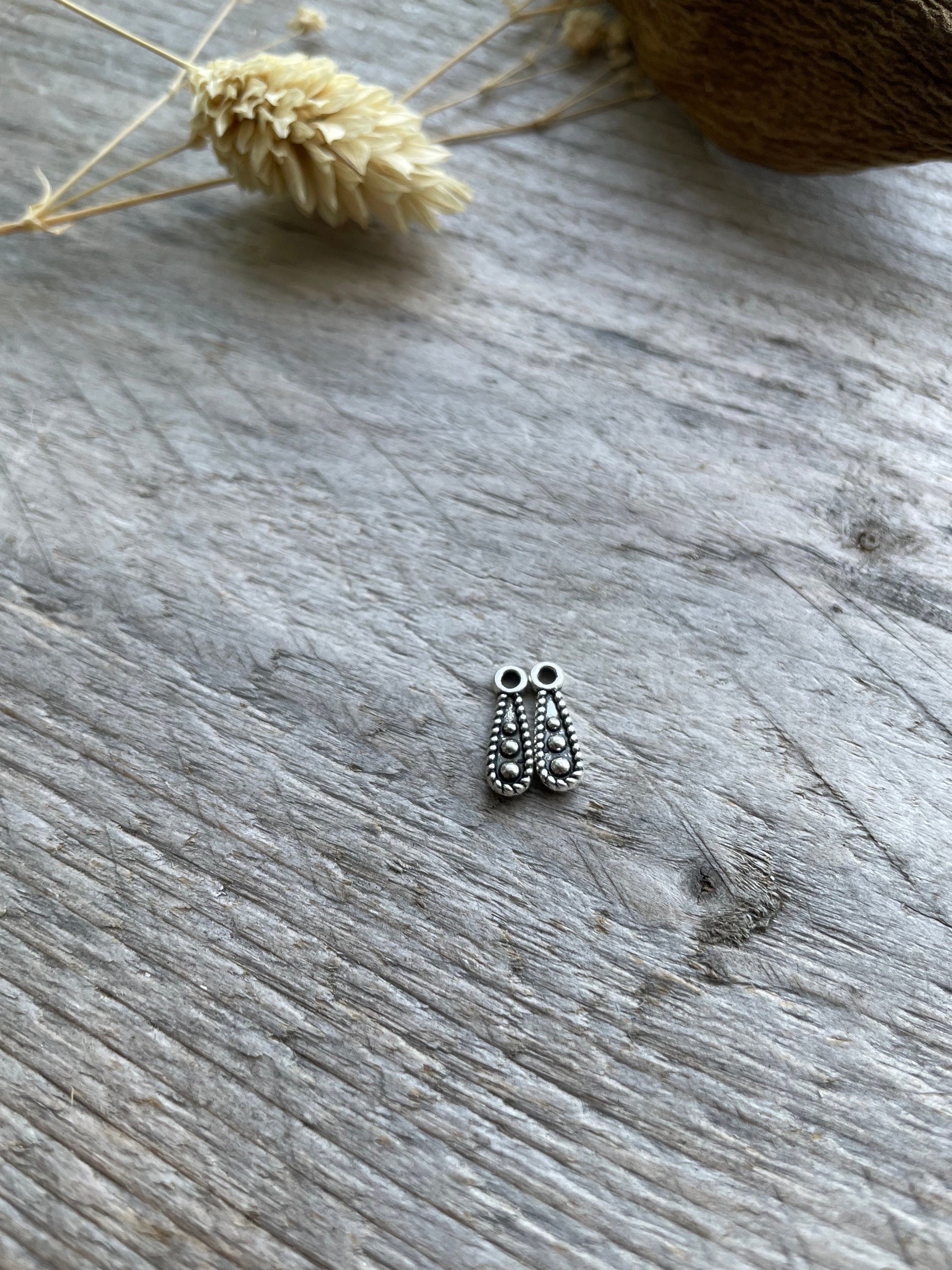 Teardrop tibetan charm dark silver 4 x 12mm