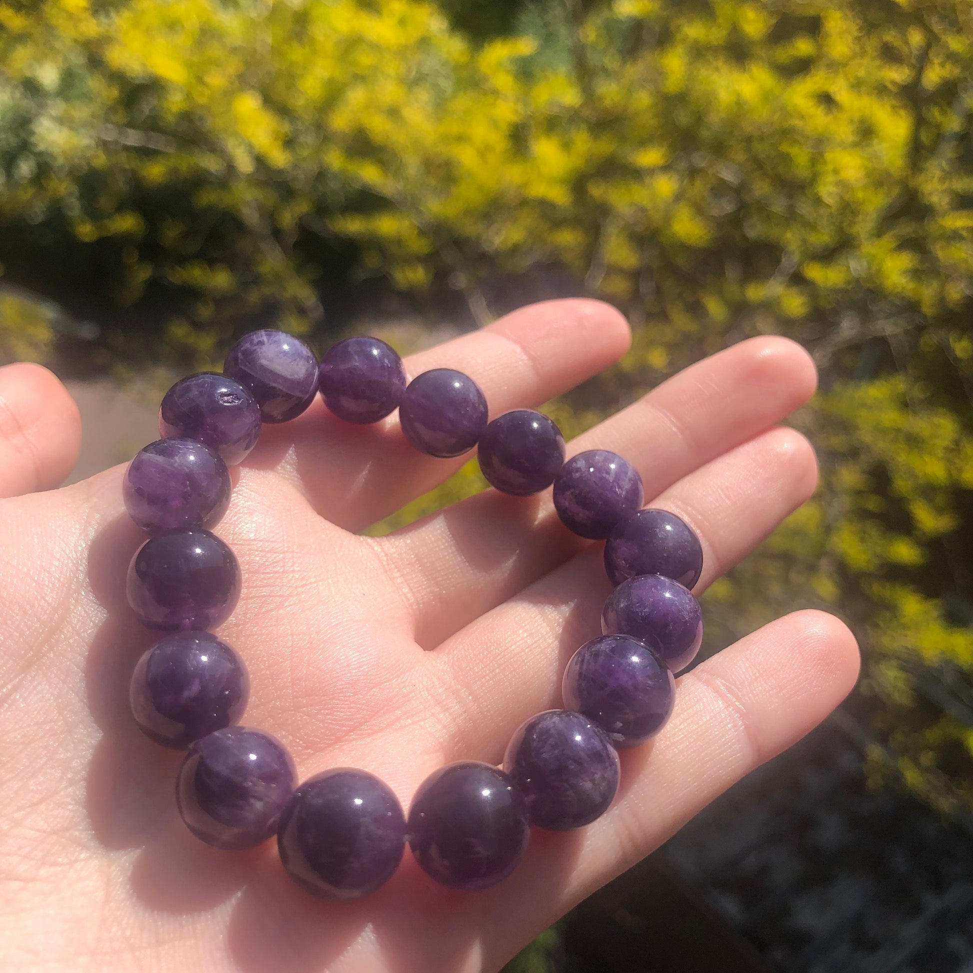 Amethyst Beaded 12mm Stretch Bracelet | Crystals, Fairycore, Witch, Healing, Psychic, Spiritual, Magic Jewelleryand