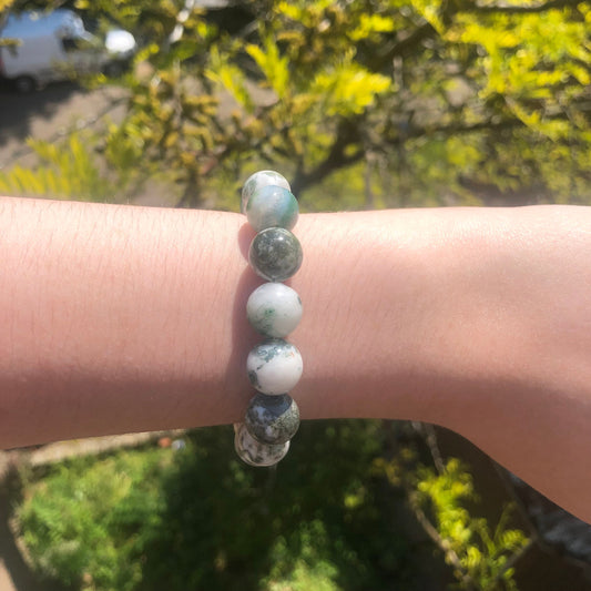 Tree Agate Beaded 12mm Stretch Bracelet | Crystals, Fairycore, Witch, Healing, Psychic, Spiritual, Magic Jewellery