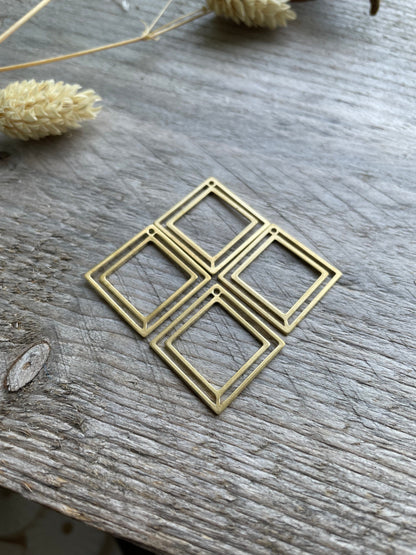 Brass pendant Square frame earring charms 28.5x28.5x0.8mm