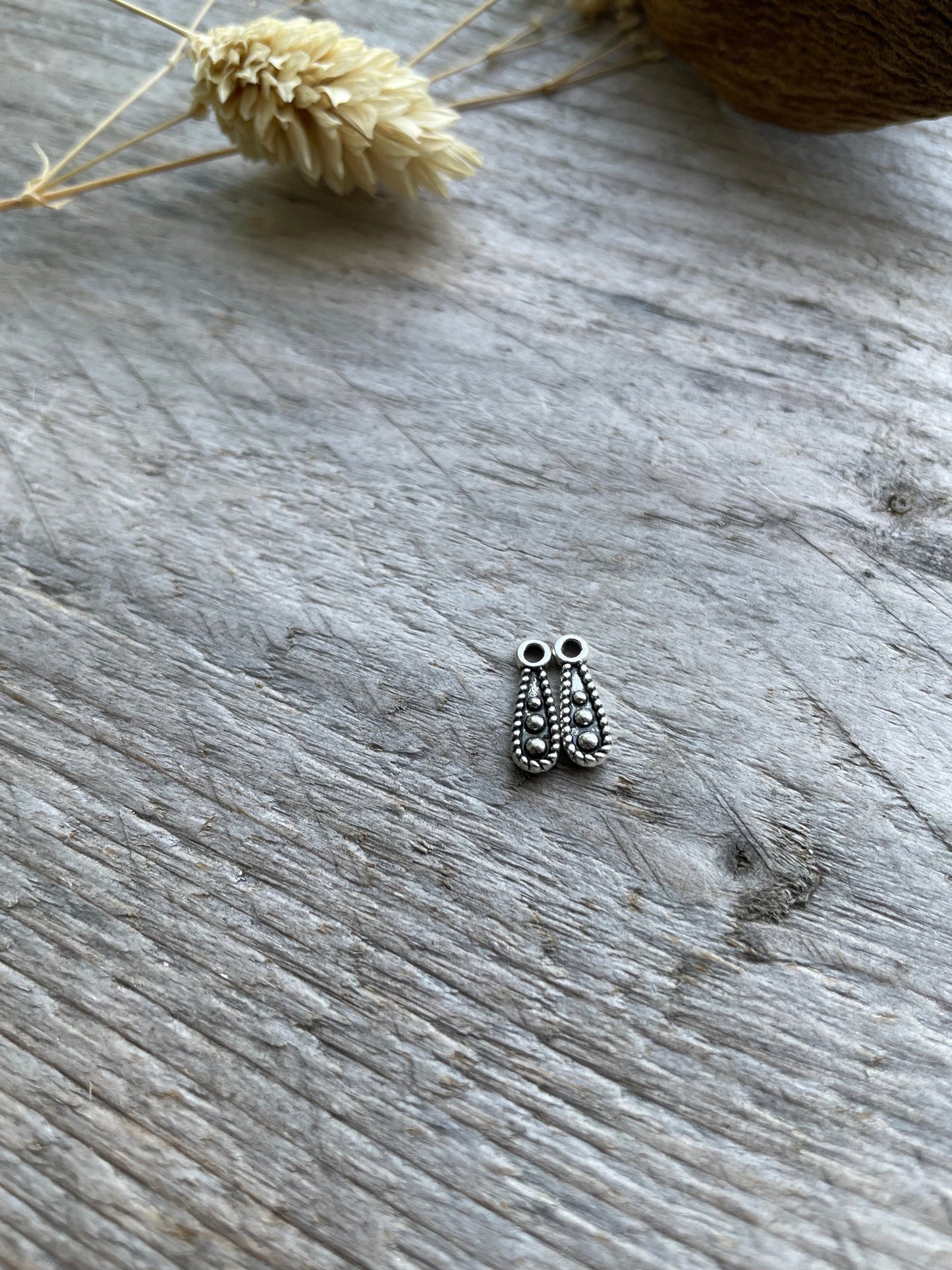 Teardrop tibetan charm dark silver 4 x 12mm