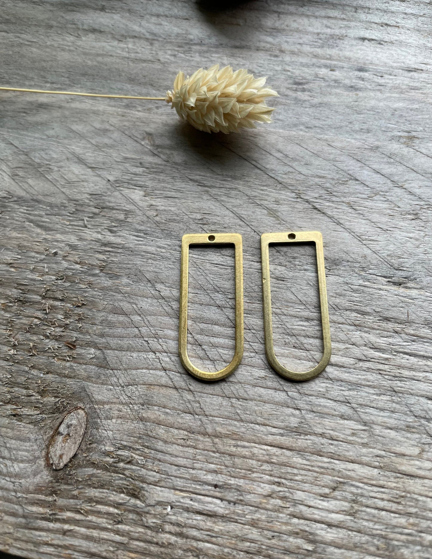 Brass Earring Charm, Brass Connector, D shaped, 30x13x1mm