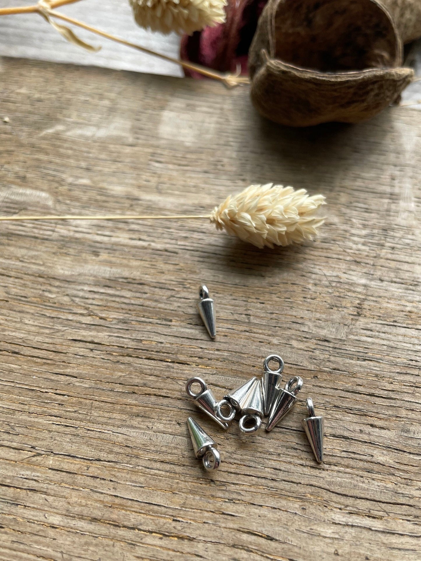 Antique Silver Colour small spike Charms Pendant 11x4mm