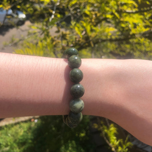 Taiwan Jade Beaded 12mm Stretch Bracelet | Crystals, Fairycore, Witch, Healing, Psychic, Spiritual, Magic Jewellery