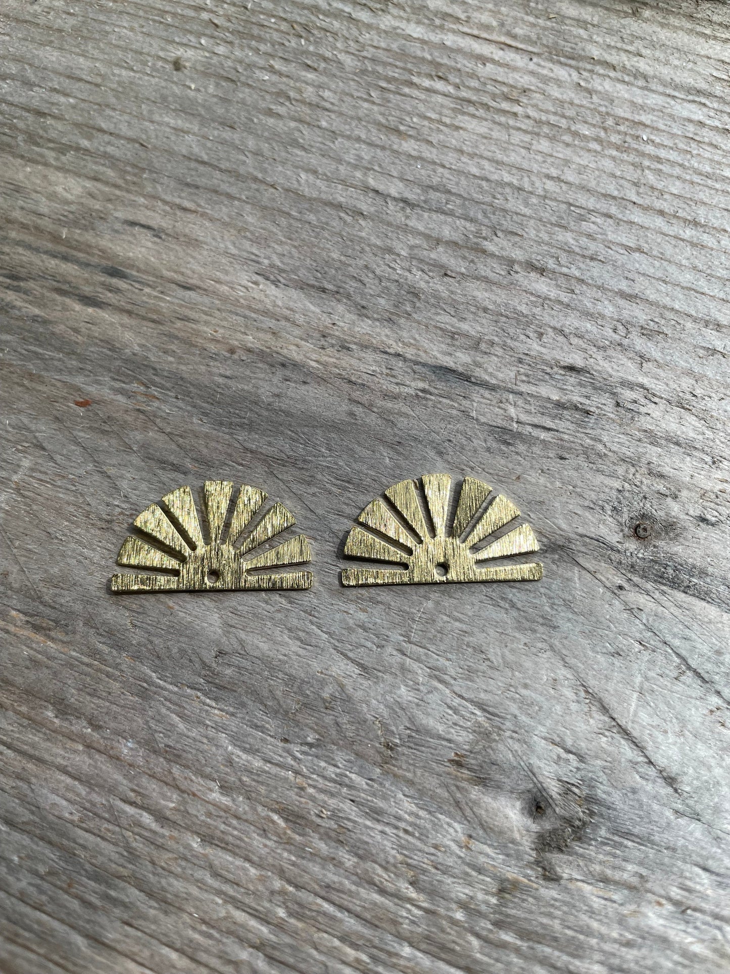 Sun shaped Earring Charms, 25x14mm, Textured Brass findings,