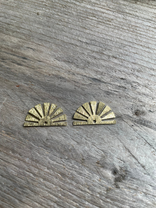 Sun shaped Earring Charms, 25x14mm, Textured Brass findings,