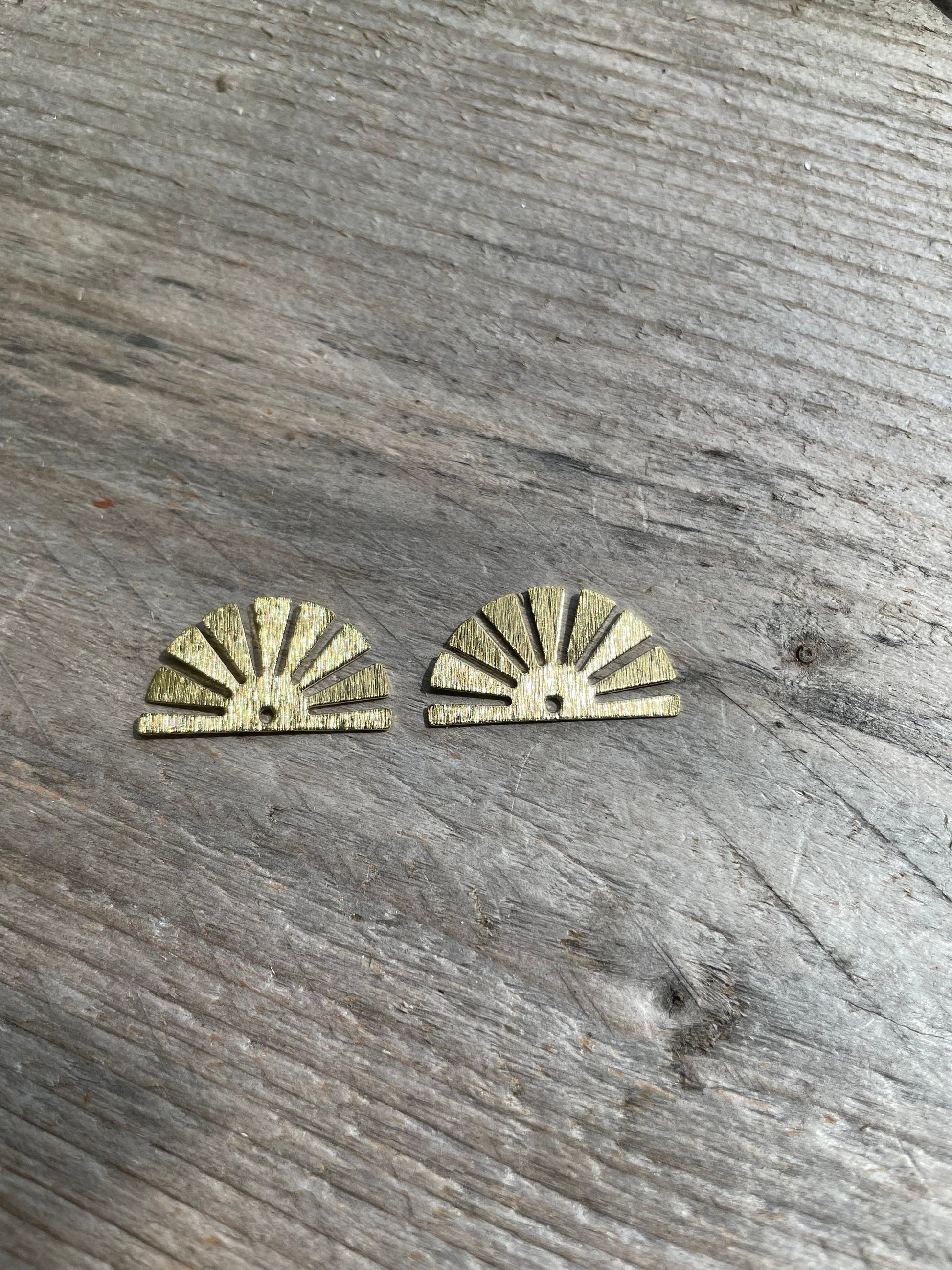 Sun shaped Earring Charms, 25x14mm, Textured Brass findings,