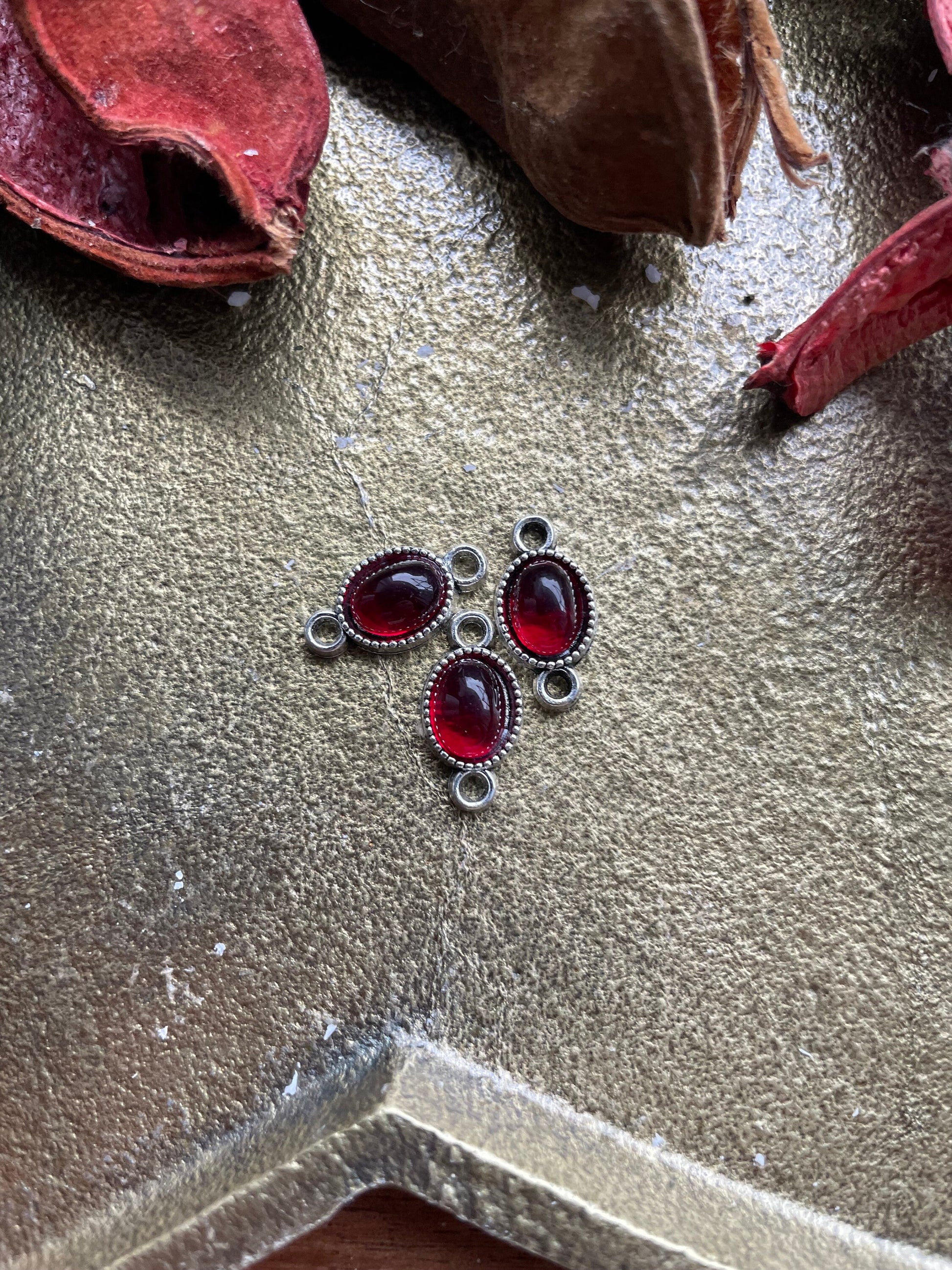 Red glaze Oval charms connectors 8.5 x 17mm