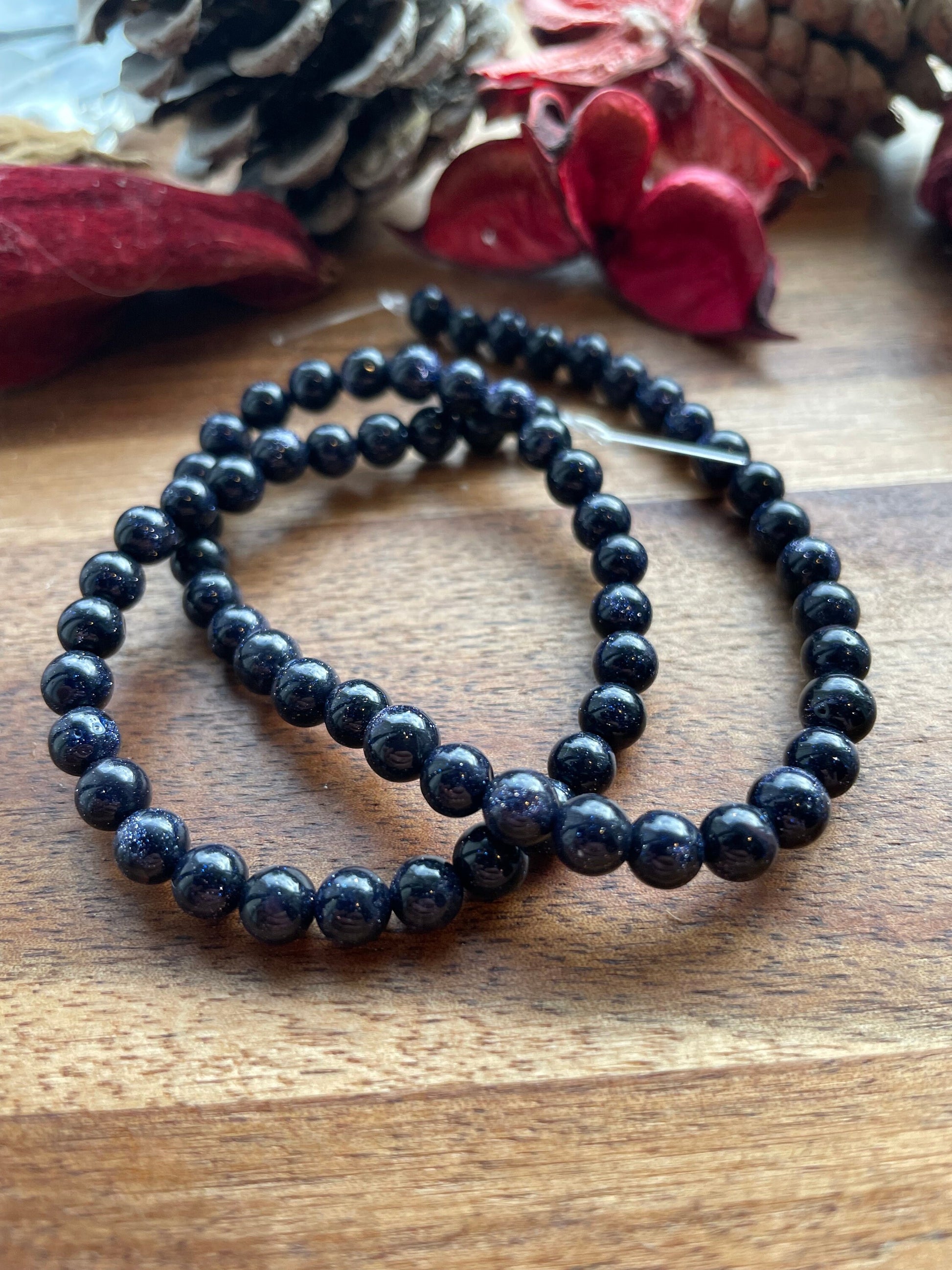 Blue golstone 6mm round beads