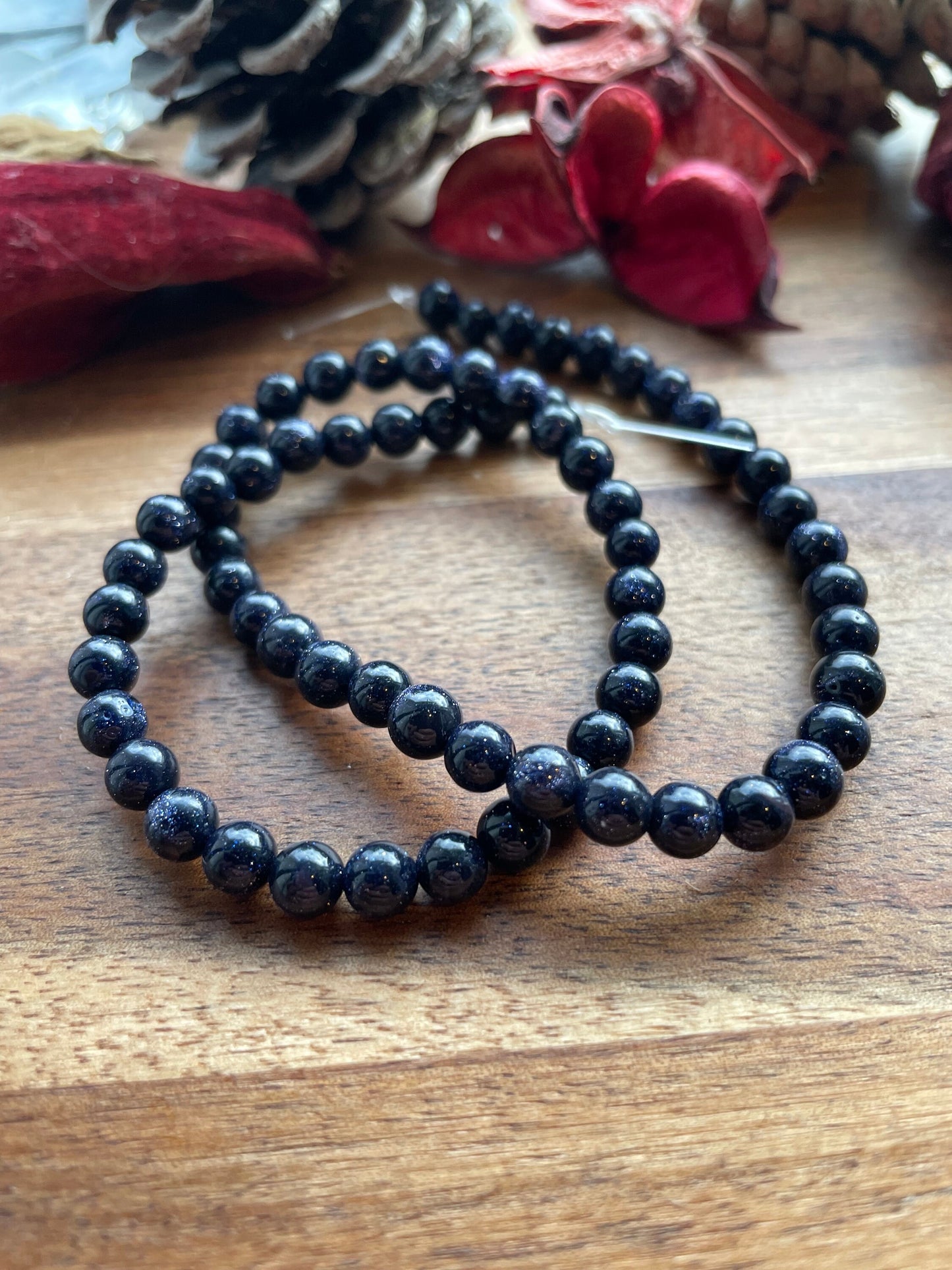 Blue golstone 6mm round beads