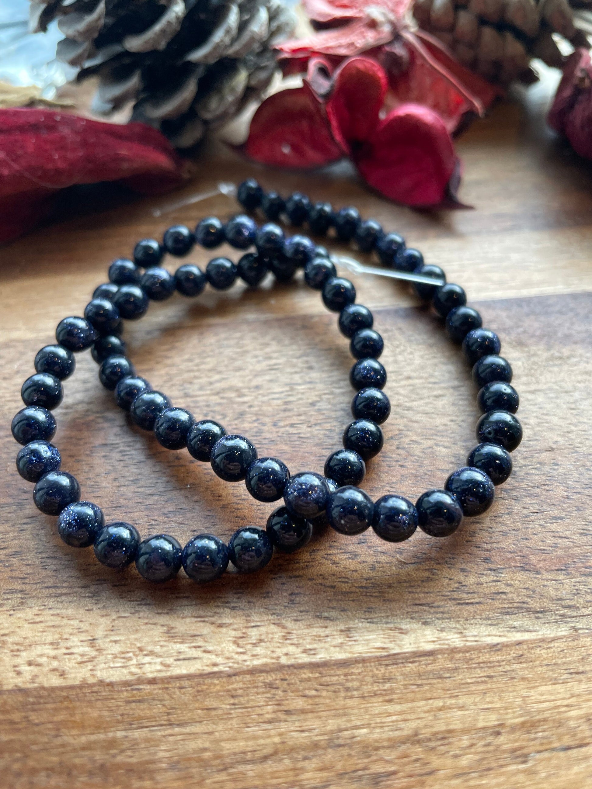 Blue golstone 6mm round beads