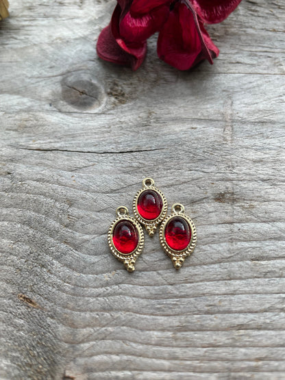 Red glaze Pendants Connectors 9x17mm Gold tone