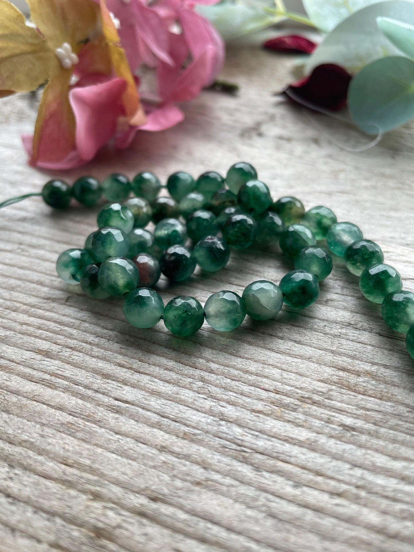 Natural Stone Faceted Green Chalcedony Beads 8mm