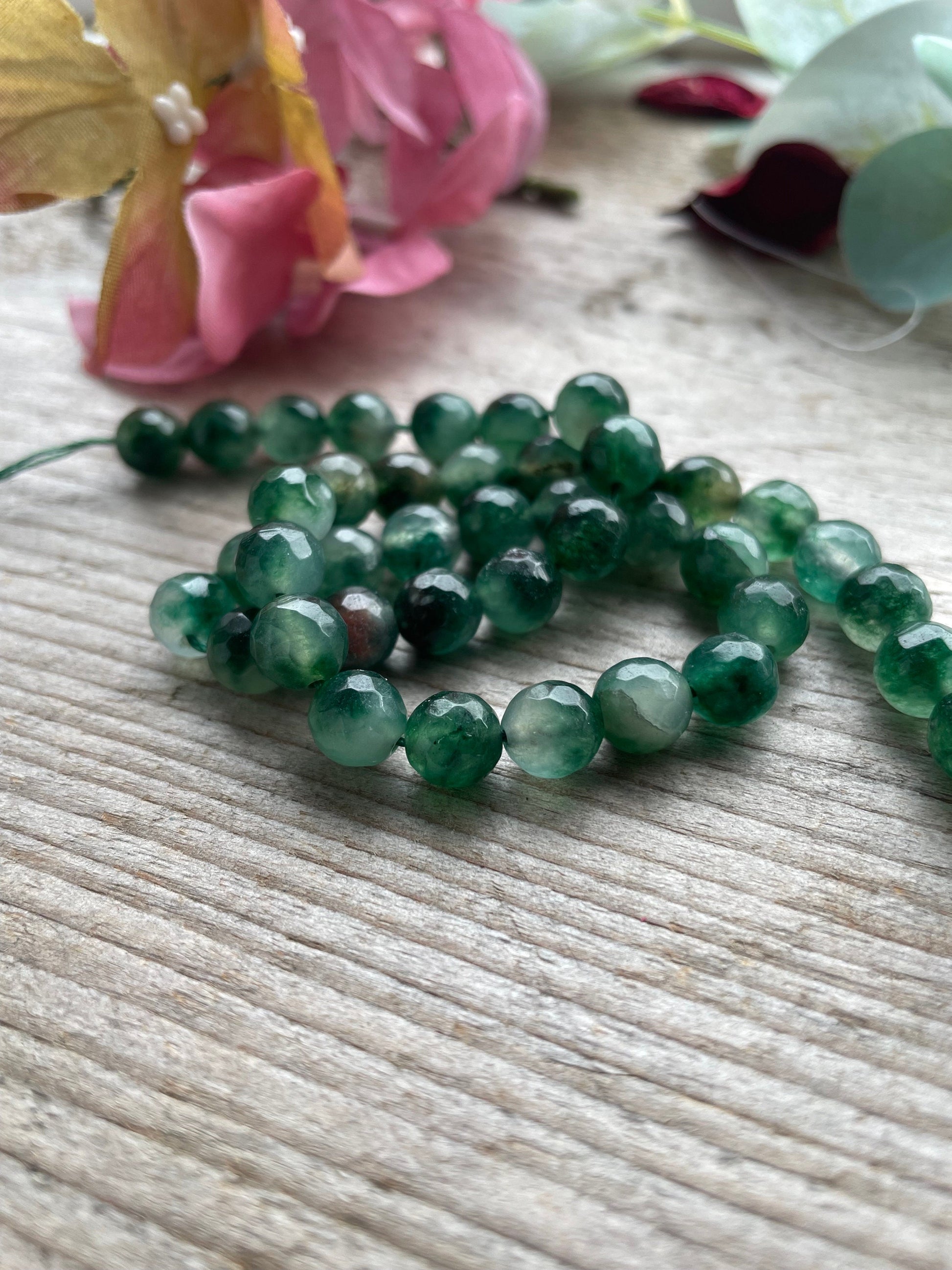 Natural Stone Faceted Green Chalcedony Beads 8mm