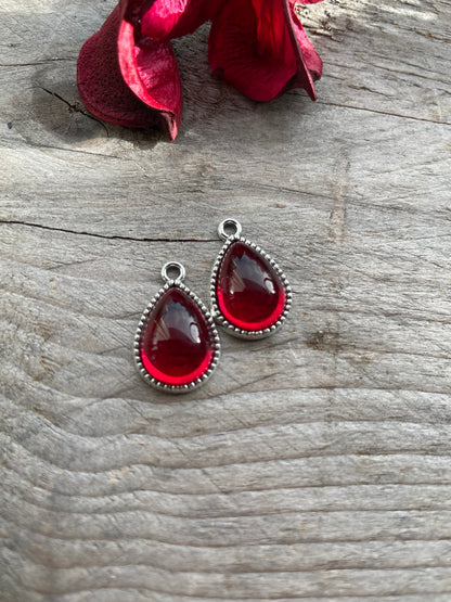 Teardrop Red Glaze Charms Pendants 13x19.5mm