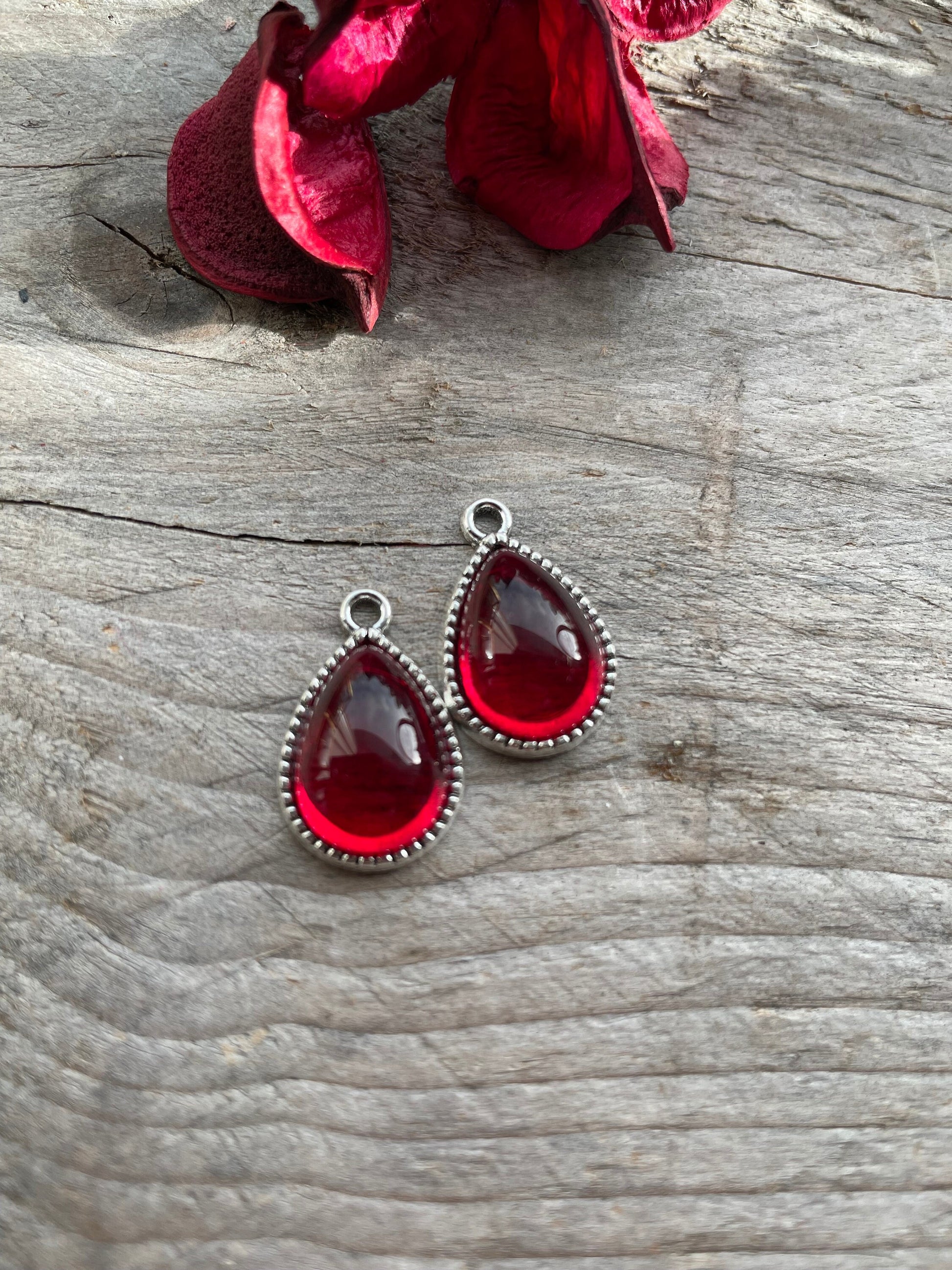 Teardrop Red Glaze Charms Pendants 13x19.5mm