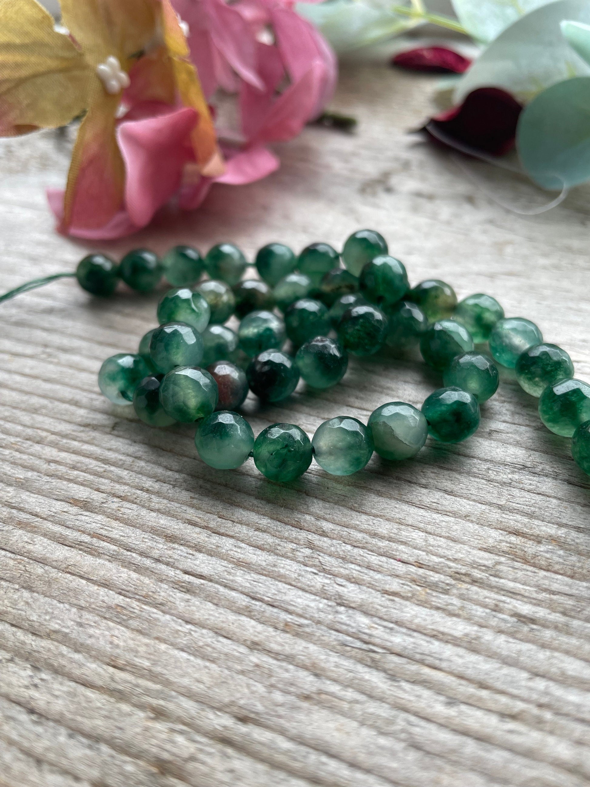 Natural Stone Faceted Green Chalcedony Beads 8mm