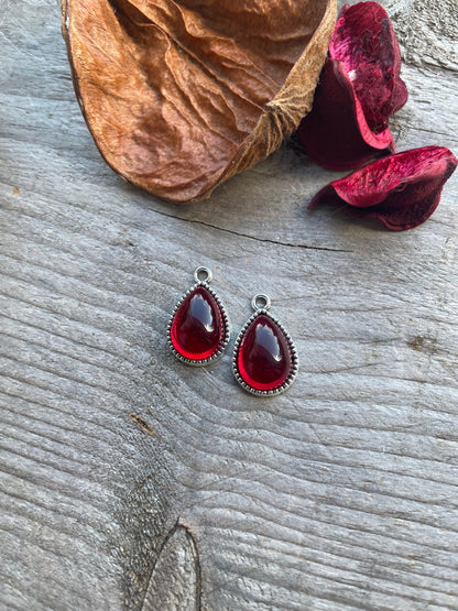 Triangle Teardrop Charms Round 8mm Red Glaze Tibetan Silver Plated Pendants