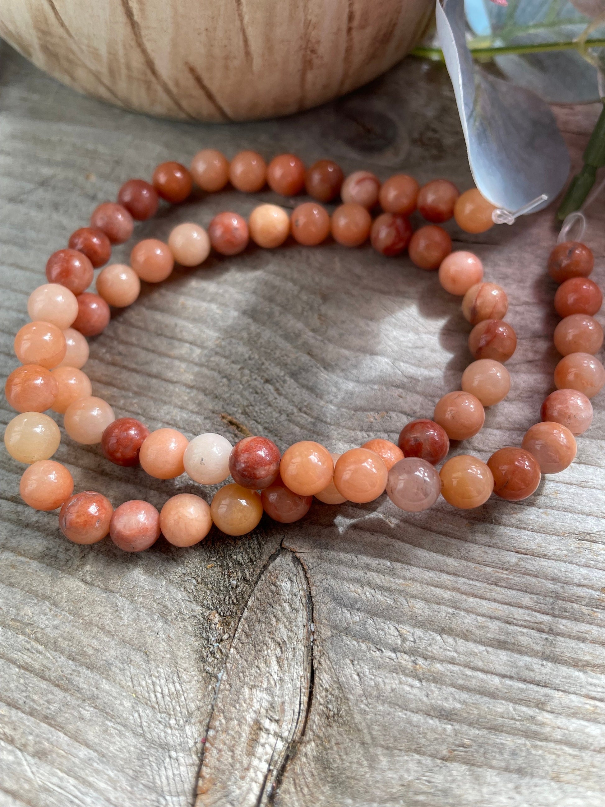 Peach red jade 6mm beads