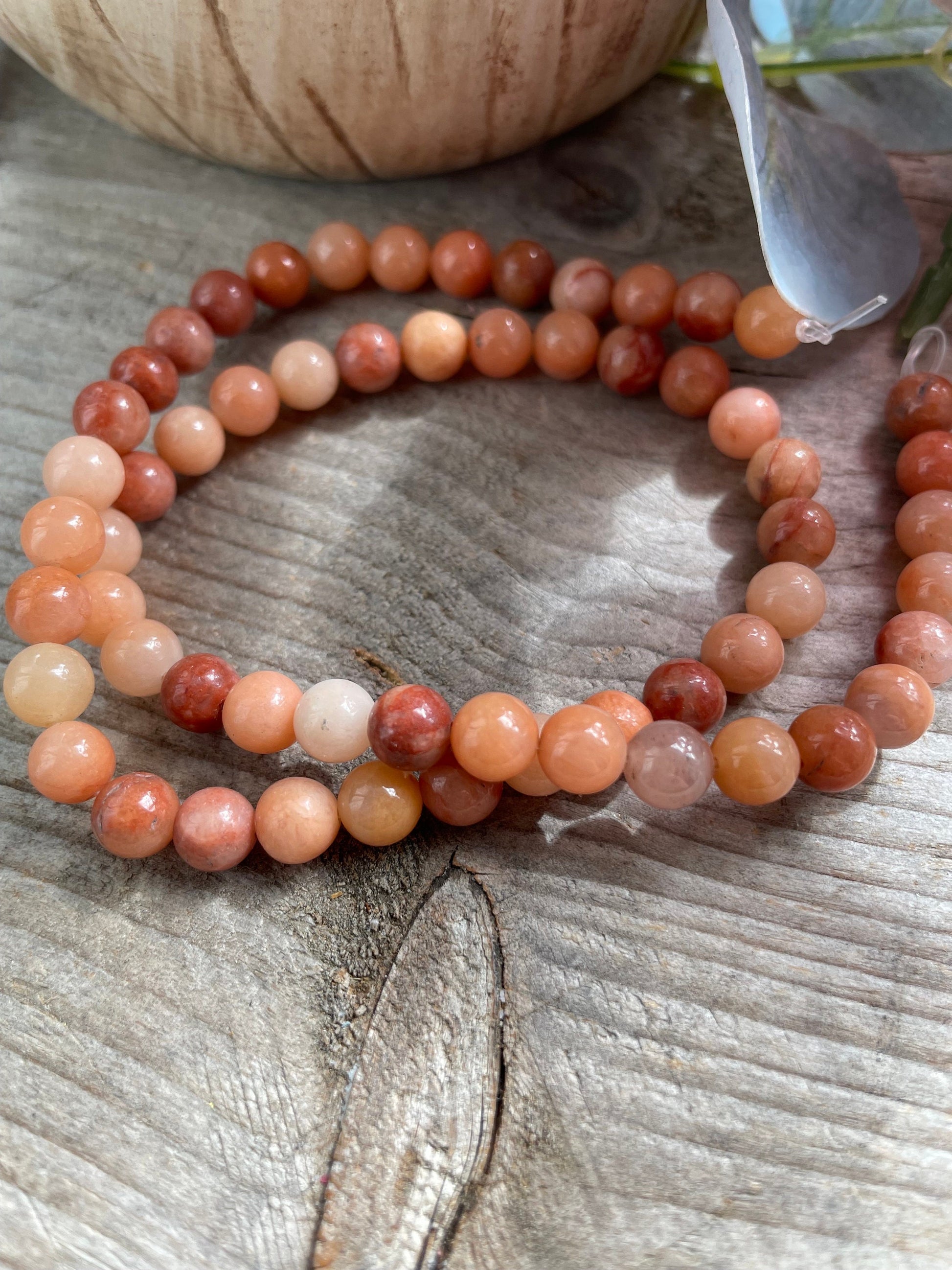 Peach red jade 6mm beads