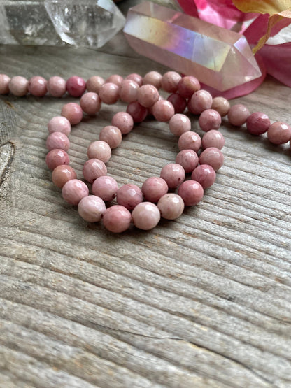 Faceted Natural Rhodonite Round Bead Strands, 6mm, Hole: 1mm