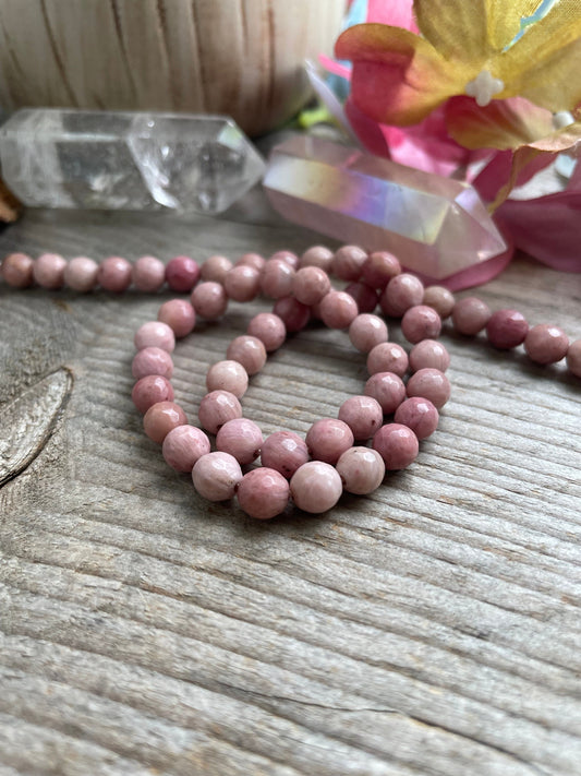 Faceted Natural Rhodonite Round Bead Strands, 6mm, Hole: 1mm