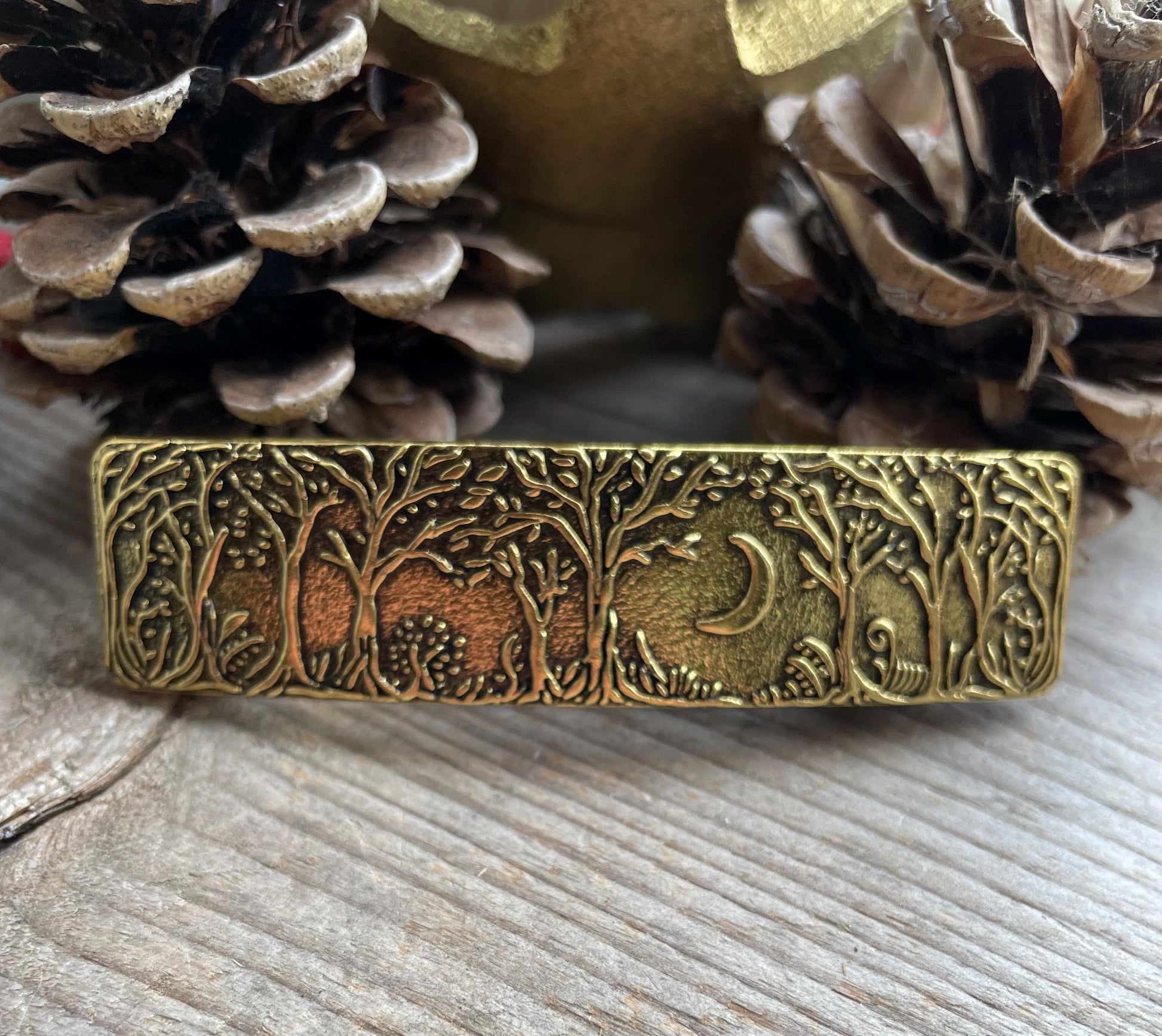 Crescent moon and Forest hair barrette