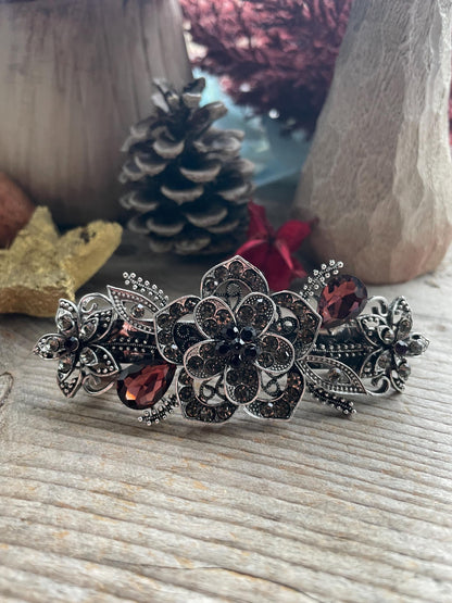 vintage flower Rhinestone hair barrette