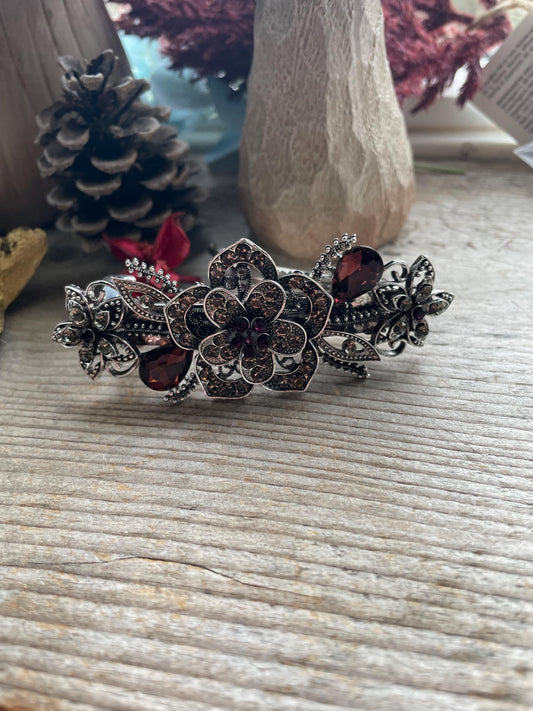 vintage flower Rhinestone hair barrette