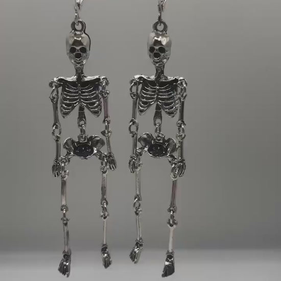 Skeleton Charm Hoop Earrings | In Ear and Clip Ons Available | Halloween, Goth, Alternative, Grunge, Emo, Skull, Macabre, Unique Jewellery