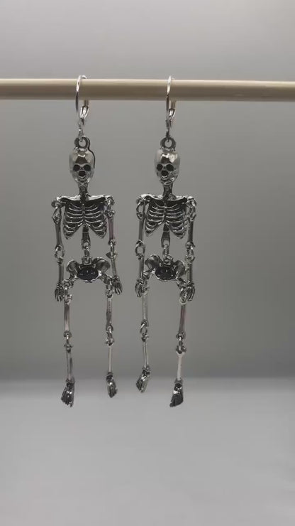 Skeleton Charm Hoop Earrings | In Ear and Clip Ons Available | Halloween, Goth, Alternative, Grunge, Emo, Skull, Macabre, Unique Jewellery