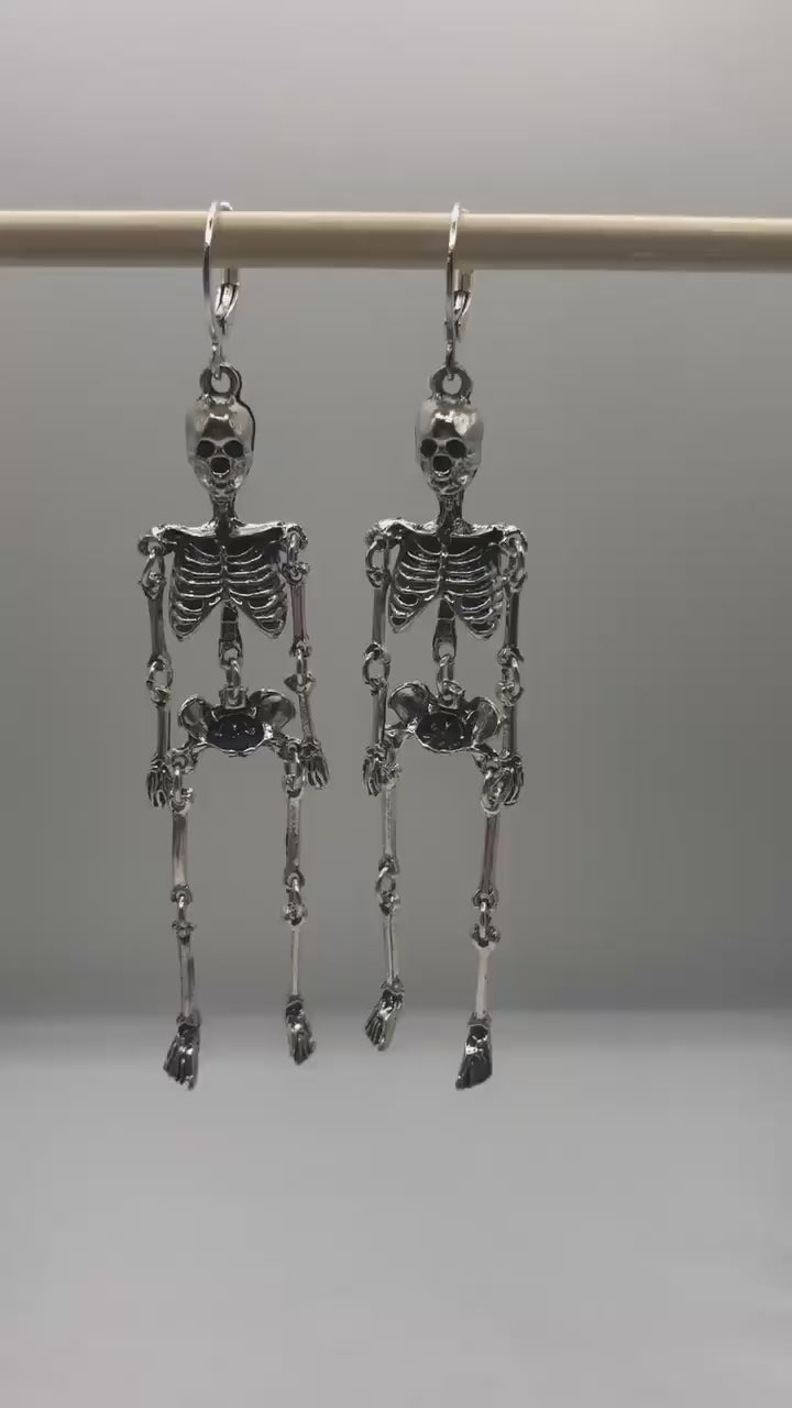 Skeleton Charm Hoop Earrings | In Ear and Clip Ons Available | Halloween, Goth, Alternative, Grunge, Emo, Skull, Macabre, Unique Jewellery