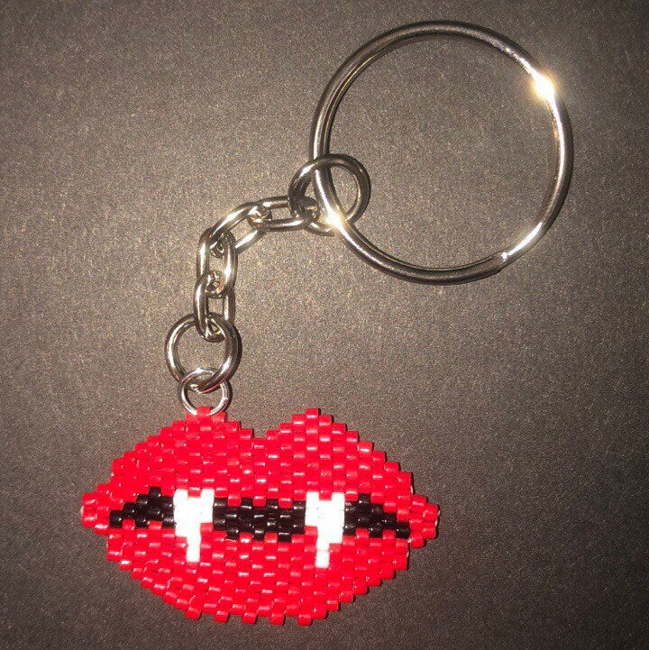 Vampire Fangs Beaded Keyring