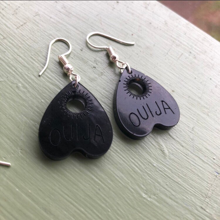 Black Planchet Earrings | In Ear and Clip Ons Available, Different Metals Available | Oujia, Witch, Goth, Resin, Artisan Jewellery