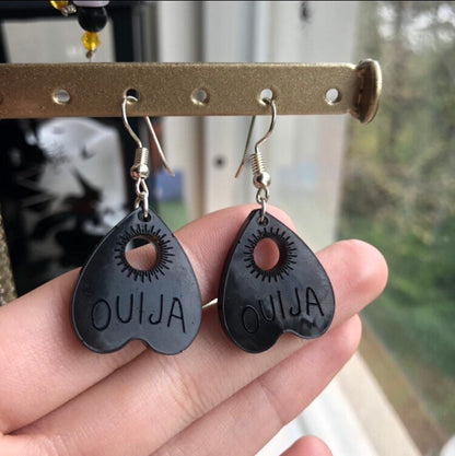 Black Planchet Earrings | In Ear and Clip Ons Available, Different Metals Available | Oujia, Witch, Goth, Resin, Artisan Jewellery