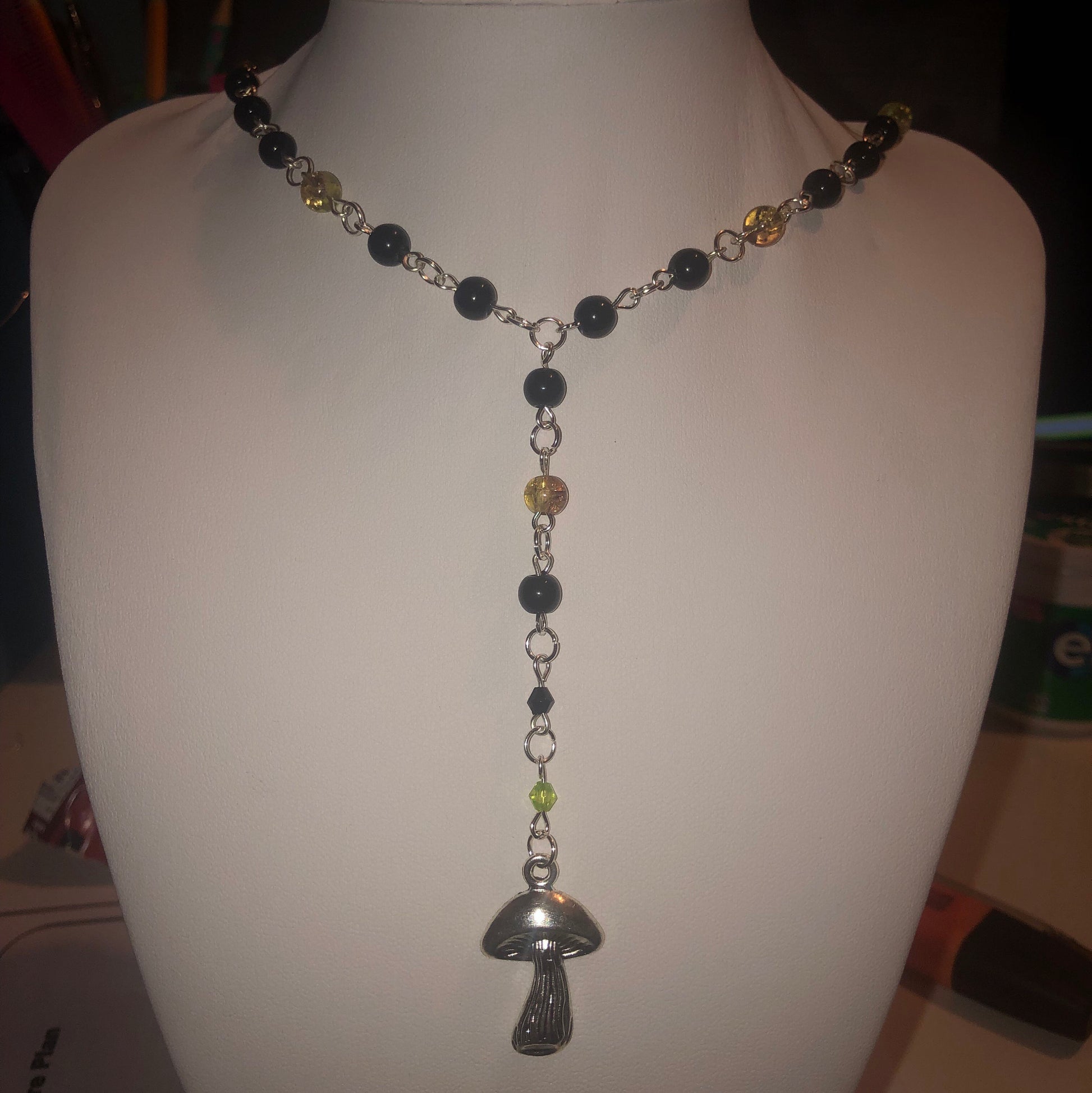 Black and Green Mushroom Rosary | Cottagecore, Fairycore, Mushroom, Nature, Frog Jewellery