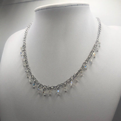 AB Crystal Preciosa Beaded Chandelier Necklace | Beaded Chain Necklace, Wedding, Prom, Statement, Artisan Handmade