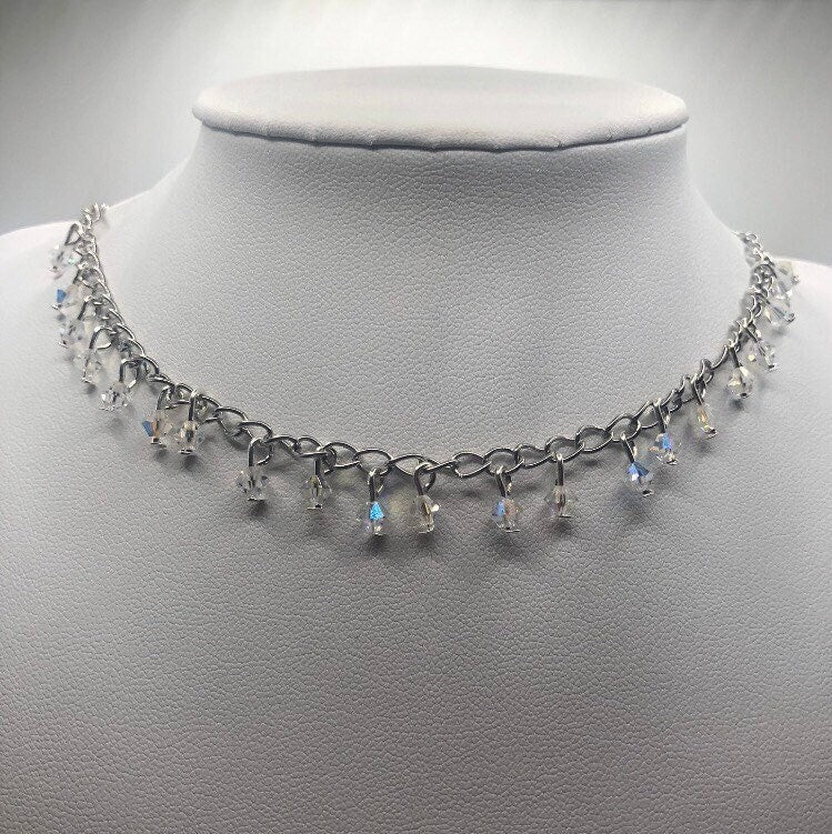 AB Crystal Preciosa Beaded Chandelier Necklace | Beaded Chain Necklace, Wedding, Prom, Statement, Artisan Handmade