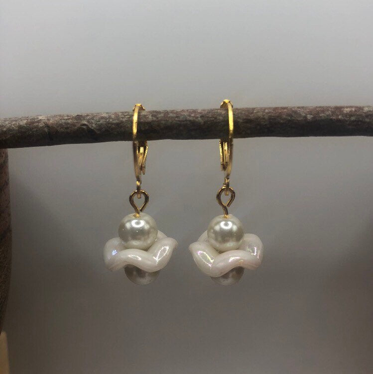 White Wavy Pearl Beaded Earrings | In Ear and Clip Ons Available